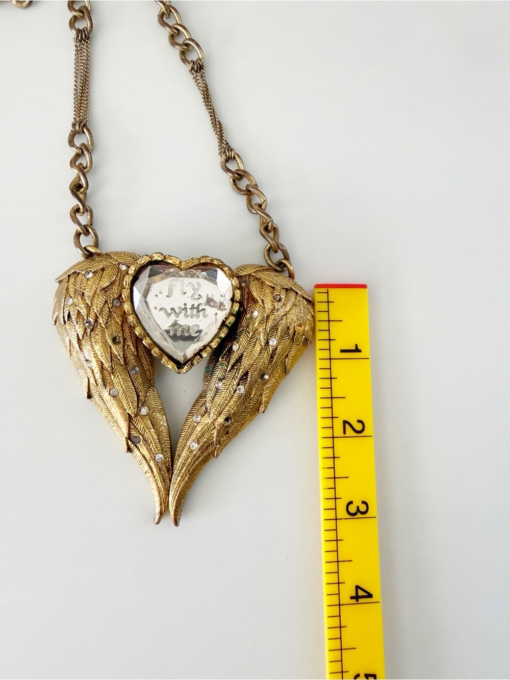 Vintage Betsey Johnson Heart Angel Wings Fly With Me Statement Necklace - Picture 9 of 11